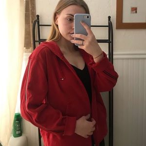Red Tommy Hilfiger Zip-Up Sweatshirt
